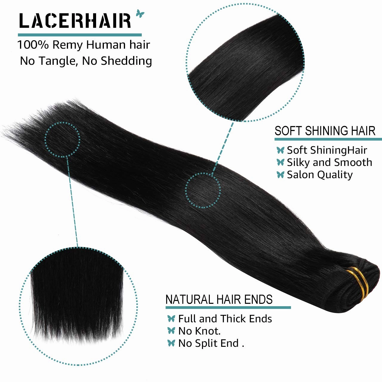 Lacer 22 Inch Full Head Silky Straight 100% Human Hair Clip in Extensions in Jet Black #1 7Pieces 140g Double Weft Extensions Lace Clip Extensions Natural Hair