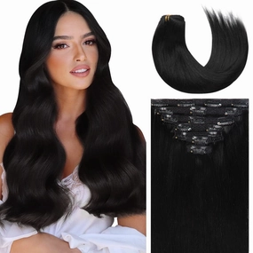 Lacer 22 Inch Full Head Silky Straight 100% Human Hair Clip in Extensions in Jet Black #1 7Pieces 140g Double Weft Extensions Lace Clip Extensions Natural Hair