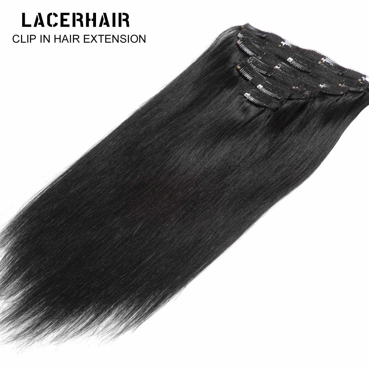 Lacer 22 Inch Full Head Silky Straight 100% Human Hair Clip in Extensions in Jet Black #1 7Pieces 140g Double Weft Extensions Lace Clip Extensions Natural Hair