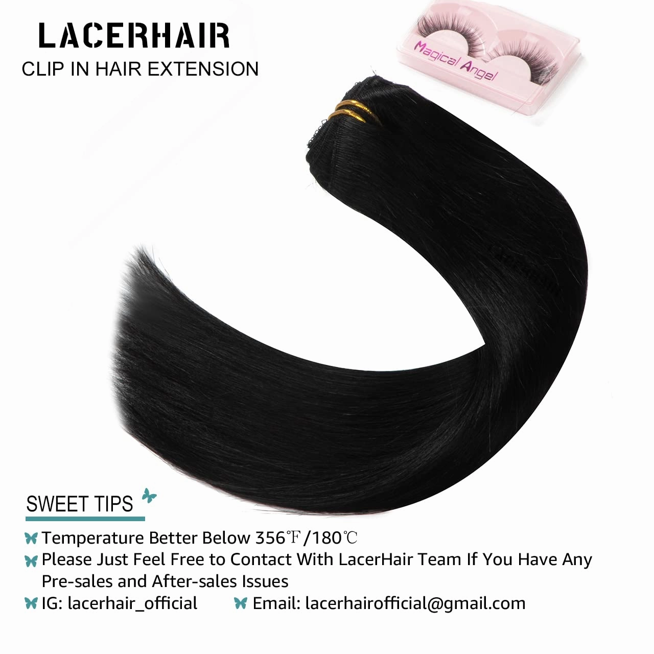 Lacer 22 Inch Full Head Silky Straight 100% Human Hair Clip in Extensions in Jet Black #1 7Pieces 140g Double Weft Extensions Lace Clip Extensions Natural Hair