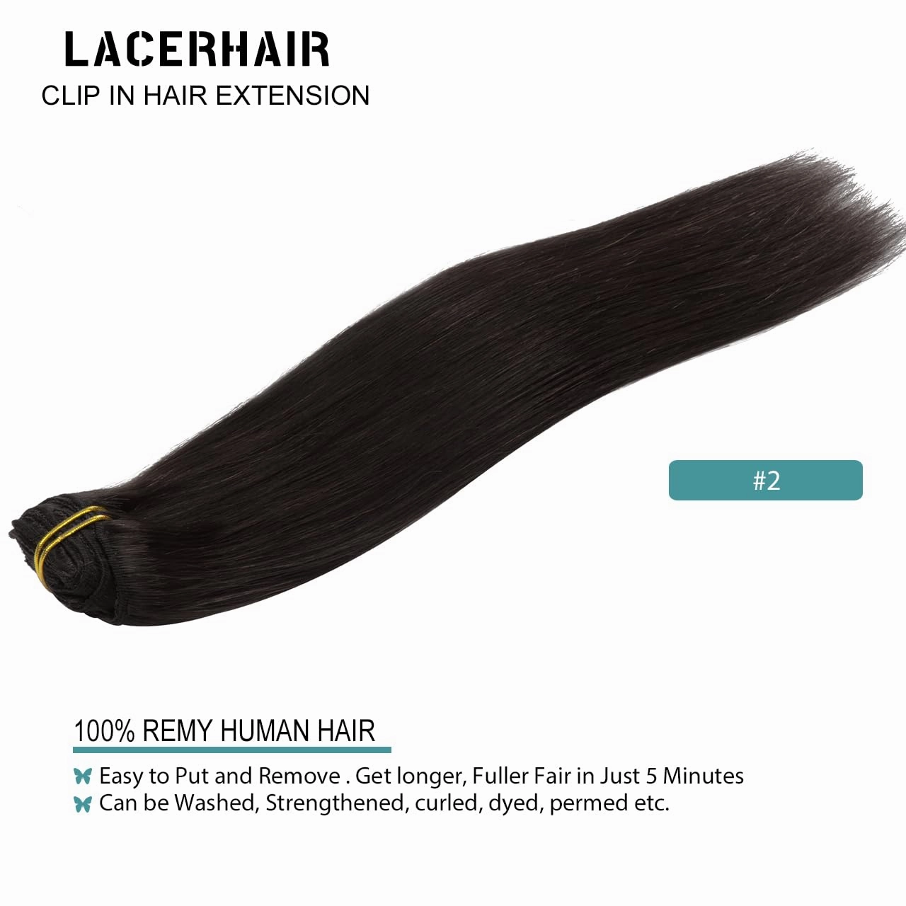 Lacer Hair Extensions Clip in Human Hair 22 Inch Darkest Brown #2 Double Weft 7Pieces 140g Silky Straight Natural Hair Lace Clip in Hair Extensions