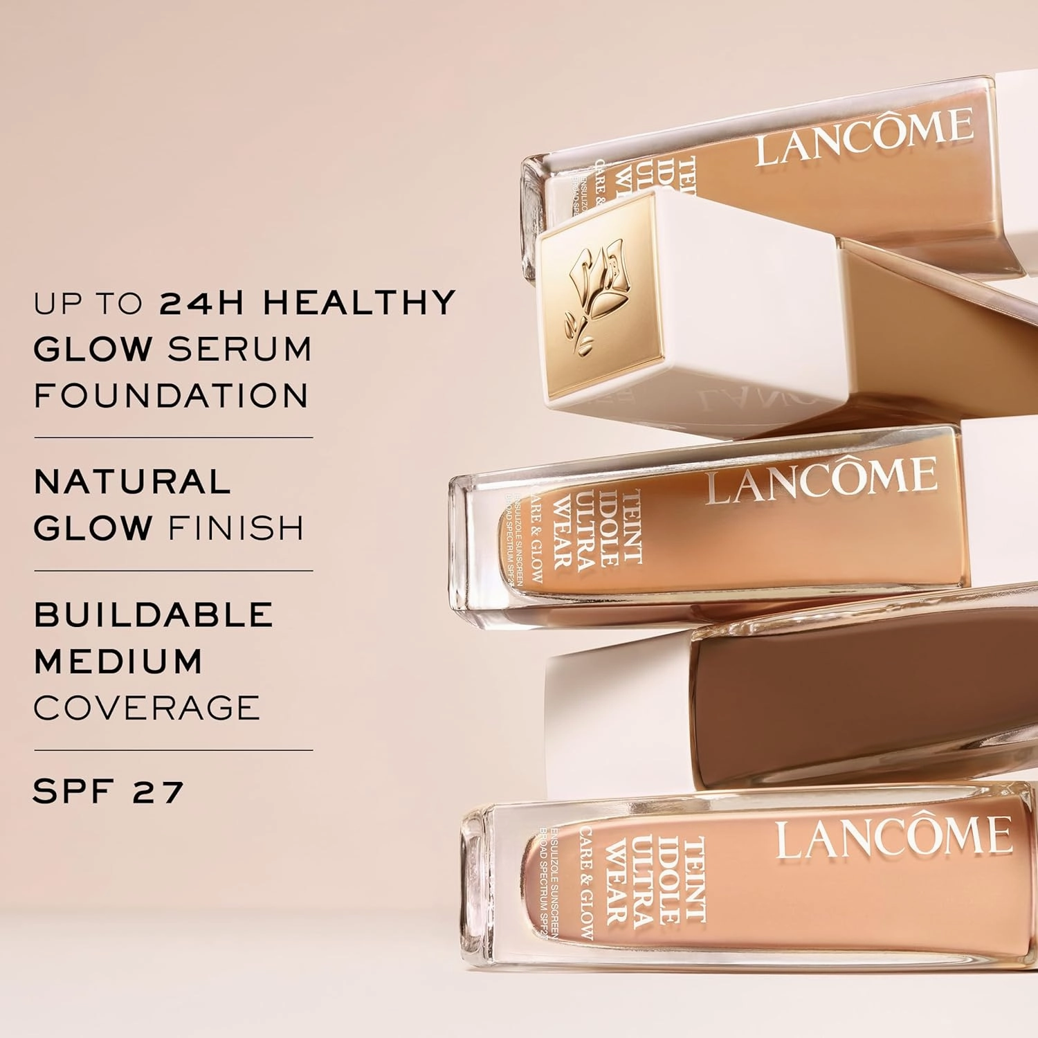 Lancôme Teint Idôle Ultra Wear Care & Glow Foundation for Up to 24H Healthy Glow - SPF27 - Medium Buildable Coverage & Natural Glow Finish