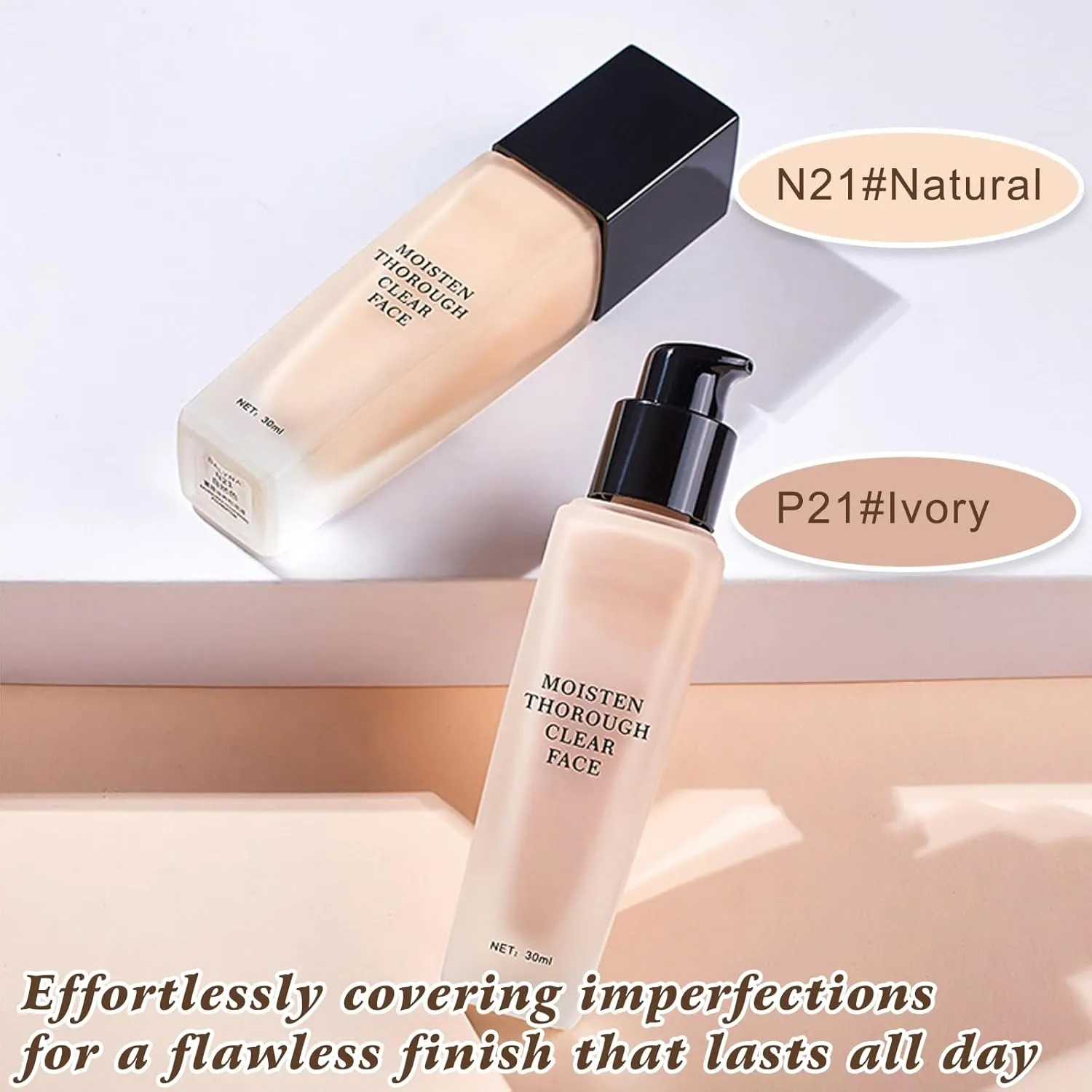 Lanerna Luxury Foundation,Full Coverage Foundation Formulated For Women Over 40,Soft Matte Moisturizing, Long-lasting Natural Matte Finish,Comes with 1 Beauty Puffs (N21#Natural, 30ml)