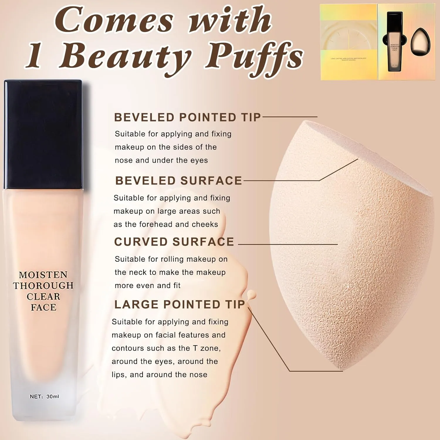 Lanerna Luxury Foundation,Full Coverage Foundation Formulated For Women Over 40,Soft Matte Moisturizing, Long-lasting Natural Matte Finish,Comes with 1 Beauty Puffs (N21#Natural, 30ml)