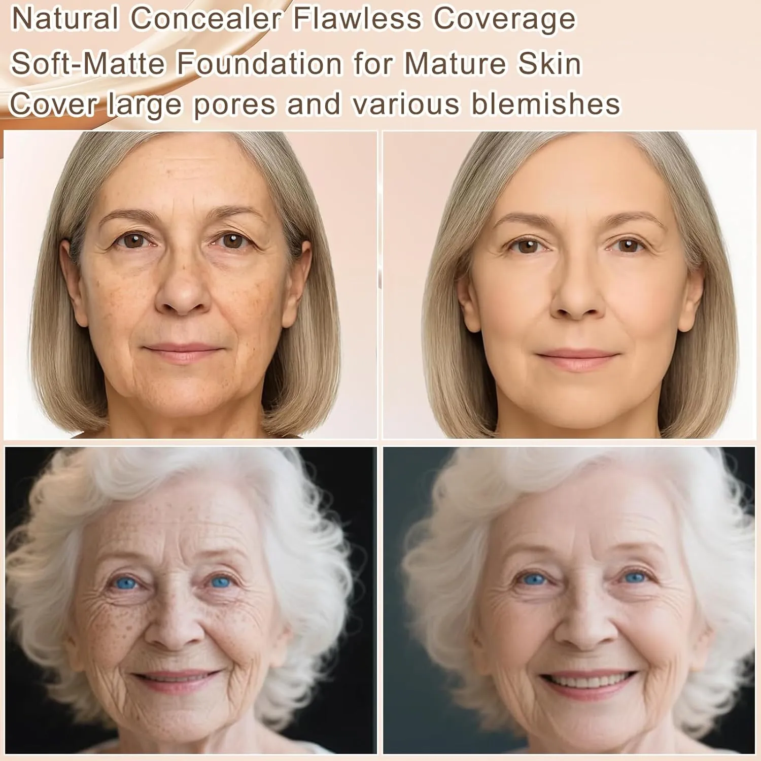 Lanerna Luxury Foundation,Full Coverage Foundation Formulated For Women Over 40,Soft Matte Moisturizing, Long-lasting Natural Matte Finish,Comes with 1 Beauty Puffs (N21#Natural, 30ml)