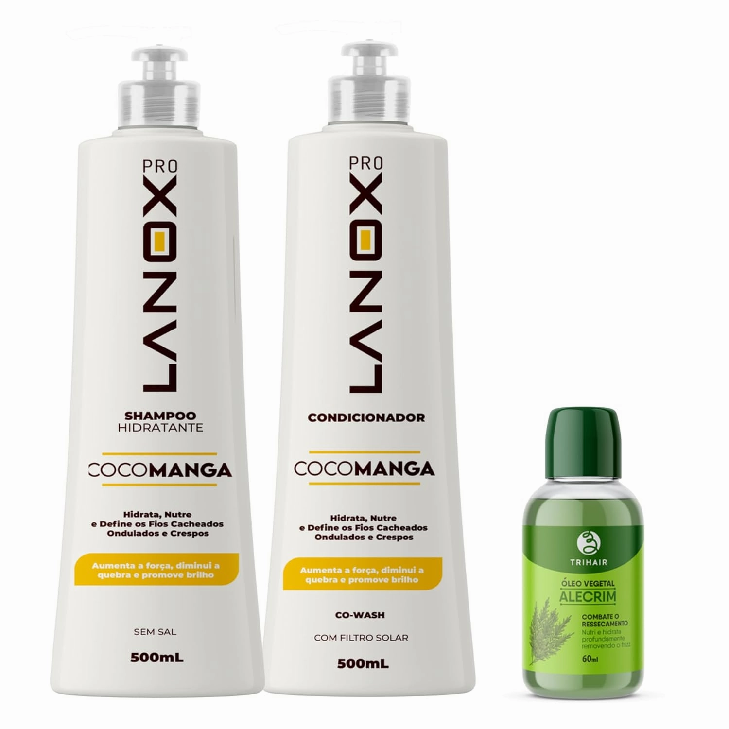 Lanox CocoManga Hair Care Kit – Shampoo 500ml   Conditioner 500ml   Rosemary Oil 60ml | Tropical Moisture & Growth Boost | Sulfate-Free, Vegan, For All Hair Types