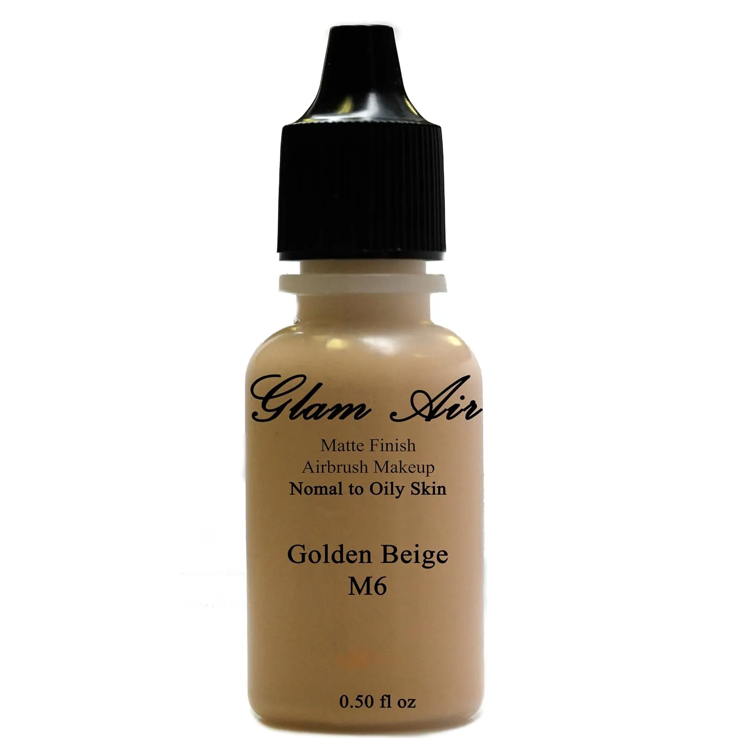 Large Bottle Airbrush Makeup Foundation Matte Finish M6 Golden Beige Water-based Makeup Long Lasting All Day Without Smearing Running, Fading or Caking 0.50 Oz Bottle By Glam Air