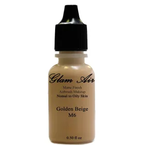 Large Bottle Airbrush Makeup Foundation Matte Finish M6 Golden Beige Water-based Makeup Long Lasting All Day Without Smearing Running, Fading or Caking 0.50 Oz Bottle By Glam Air
