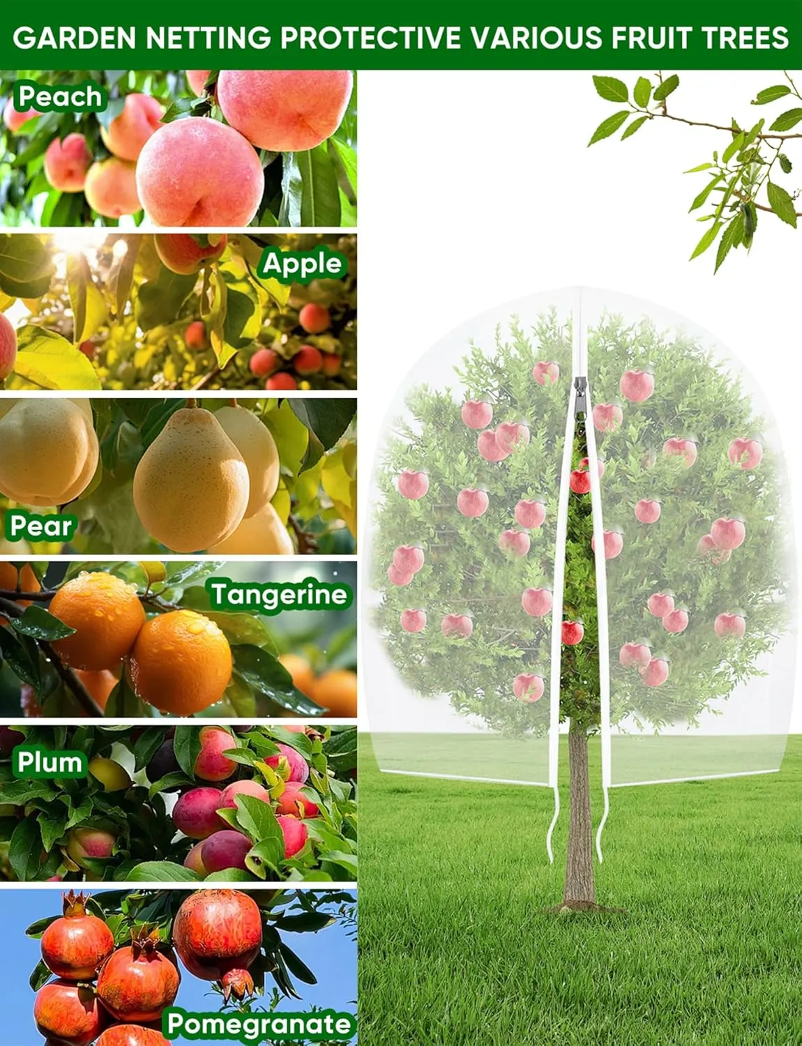 Large Fruit Trees Netting Zipper - 2Pcs 10X10 FT with Drawstring Bird-Proof,Durable Mesh Covers for Blueberry,Apple,Pear,Peach,Orange Trees&Tomato Plants Bug Insect Protection Cover (2, 10 X 10 FT)