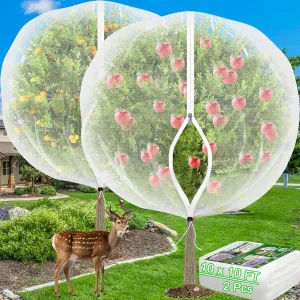 Large Fruit Trees Netting Zipper - 2Pcs 10X10 FT with Drawstring Bird-Proof,Durable Mesh Covers for Blueberry,Apple,Pear,Peach,Orange Trees&Tomato Plants Bug Insect Protection Cover (2, 10 X 10 FT)