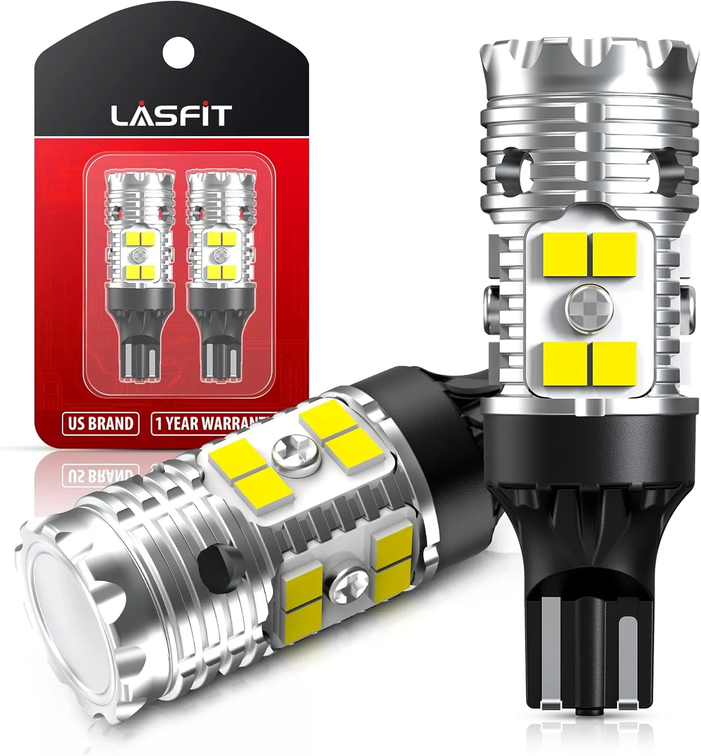 LASFIT 921 LED Bulb Reverse Lights, 912 T15 Back Up Light CANBUS Error Free W16W 906 Reversing Bulb 904 916 6000K Xenon White New Upgrade Design, Plug and Play (Pack of 2)