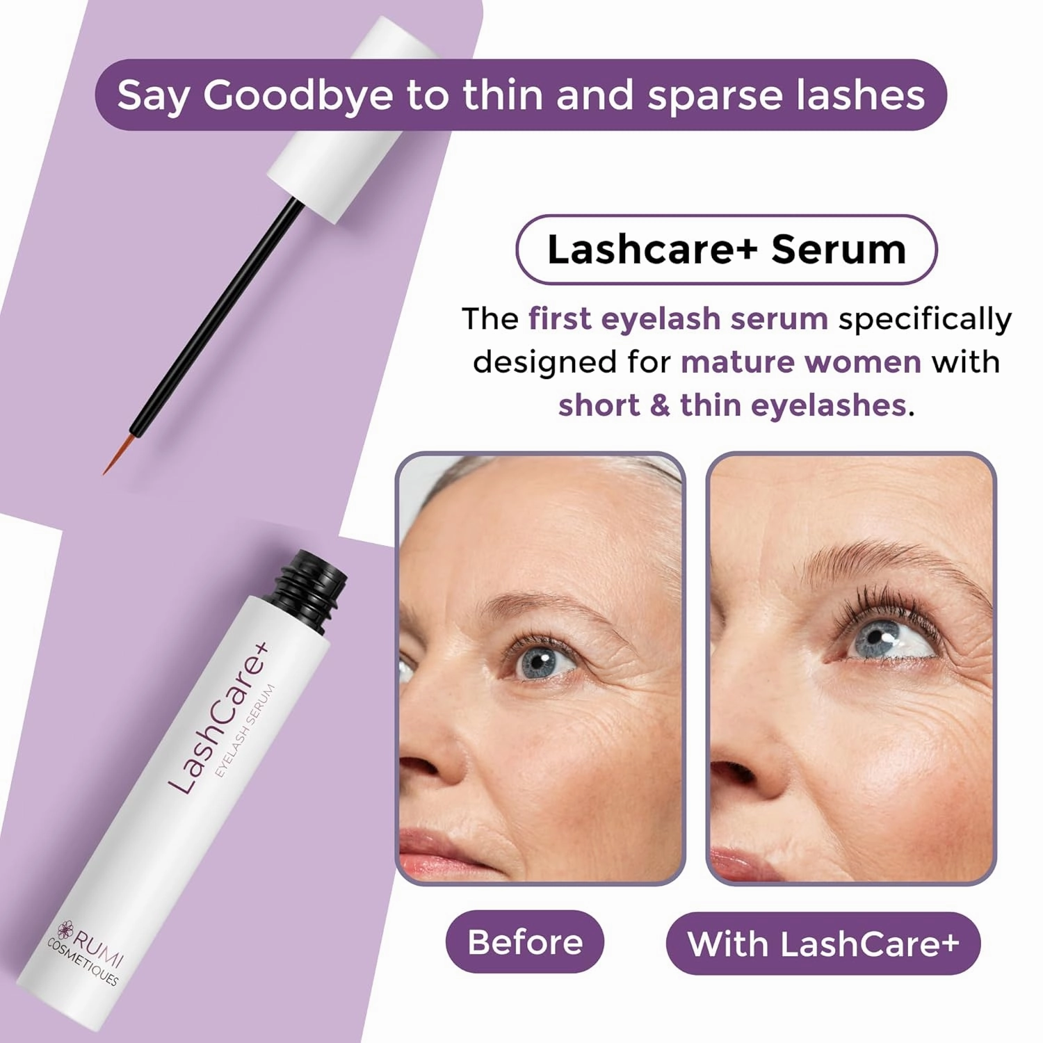 LashCare  Eyelash Enhancing Serum For Older Women - Longer, Thicker Lashes in 12 Weeks - For Sensitive Eyes, Natural Growth - Enhancement, Conditioner for Longer-Looking Lashes