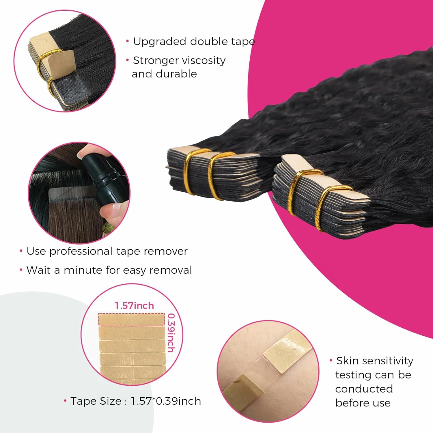 Lashey 100g 40pcs Tape in Hair Extensions Human Hair 20 Inch Kinky Straight Natural Black Tape in Hair Extensions Double-Side Tape Ins Remy Human Hair Extensions