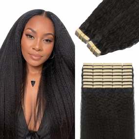 Lashey 100g 40pcs Tape in Hair Extensions Human Hair 20 Inch Kinky Straight Natural Black Tape in Hair Extensions Double-Side Tape Ins Remy Human Hair Extensions