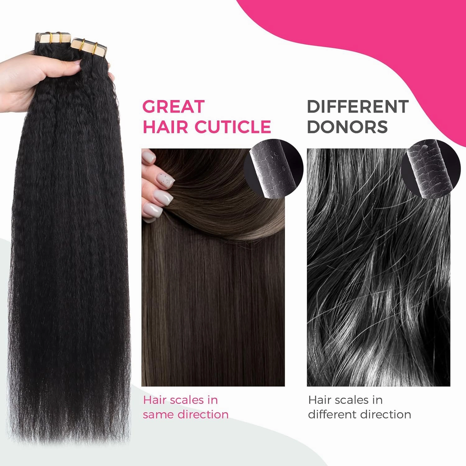 Lashey 100g 40pcs Tape in Hair Extensions Human Hair 20 Inch Kinky Straight Natural Black Tape in Hair Extensions Double-Side Tape Ins Remy Human Hair Extensions