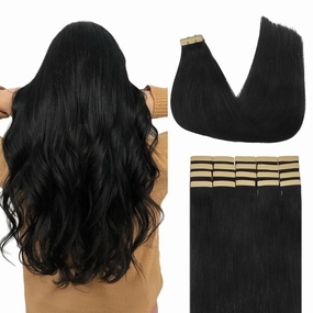 Lashey Hair Extensions Real Human Hair Straight Jet Black Tape in Hair Extensions for Women Tape in Hair Extensions Human Hair 14 Inch 20pcs 50g/pack Natural Human Hair
