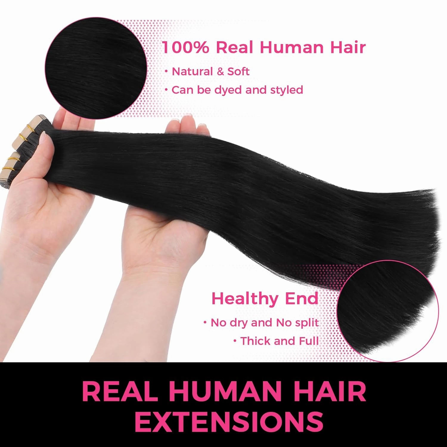 Lashey Hair Extensions Real Human Hair Straight Jet Black Tape in Hair Extensions for Women Tape in Hair Extensions Human Hair 14 Inch 20pcs 50g/pack Natural Human Hair