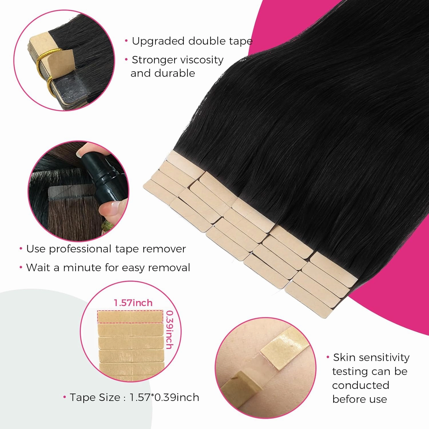 Lashey Hair Extensions Real Human Hair Straight Jet Black Tape in Hair Extensions for Women Tape in Hair Extensions Human Hair 14 Inch 20pcs 50g/pack Natural Human Hair