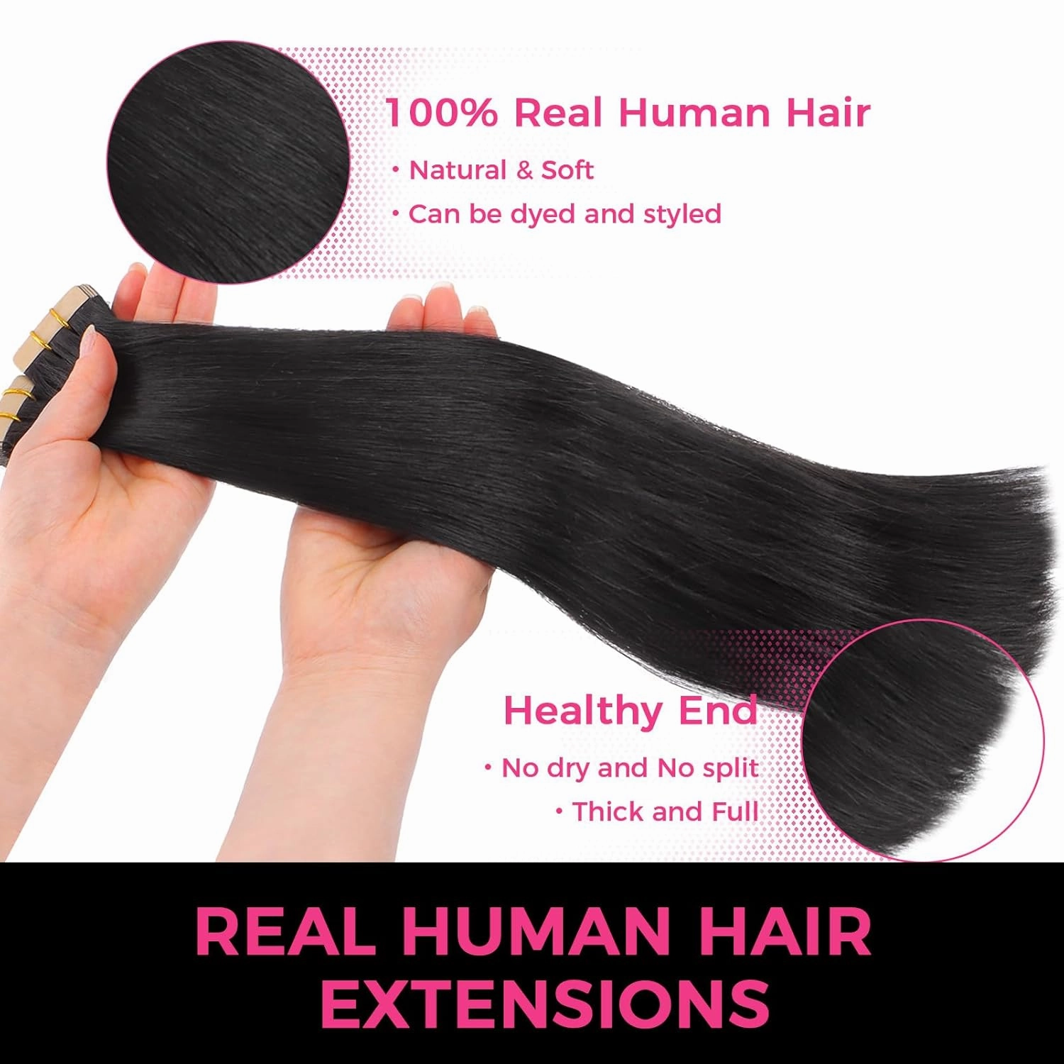 Lashey Straight Tape in Hair Extensions Human Hair 40pcs 100g/pack Invisible Tape in Human Hair for Women 20 Inch Natural Black