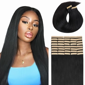 Lashey Straight Tape in Hair Extensions Human Hair 40pcs 100g/pack Invisible Tape in Human Hair for Women 20 Inch Natural Black