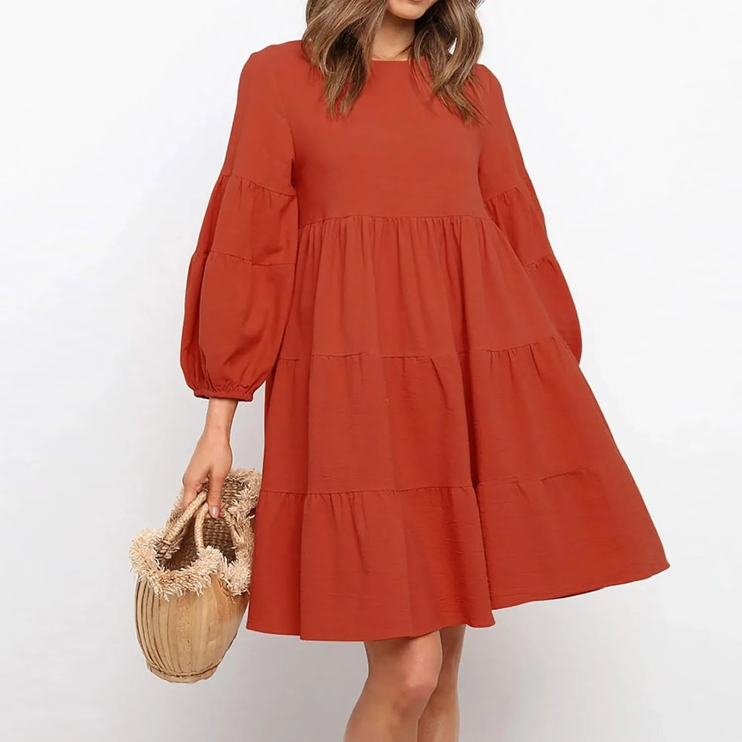 Lastesso Womens Summer Dresses Fashion Flare High Waisted Linen Cotton Sundress Trendy Long Sleeve Wedding Guest Clothes