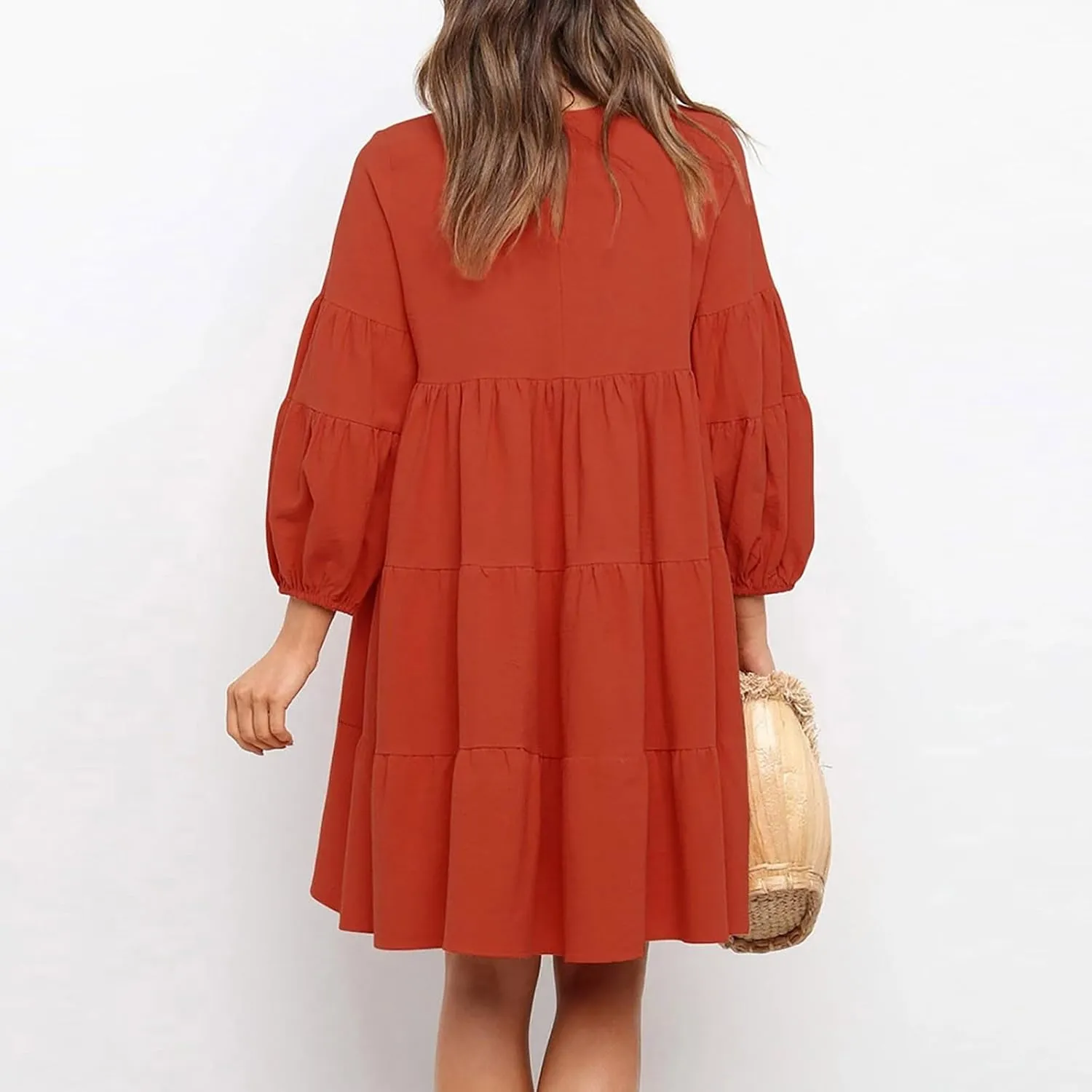 Lastesso Womens Summer Dresses Fashion Flare High Waisted Linen Cotton Sundress Trendy Long Sleeve Wedding Guest Clothes
