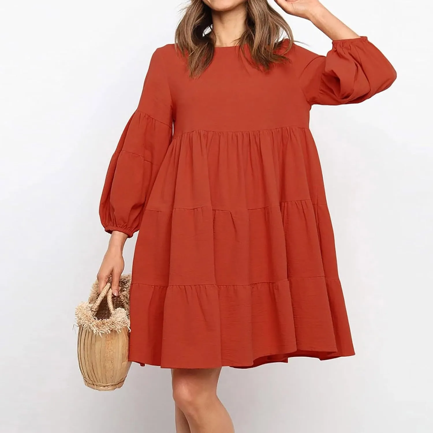 Lastesso Womens Summer Dresses Fashion Flare High Waisted Linen Cotton Sundress Trendy Long Sleeve Wedding Guest Clothes