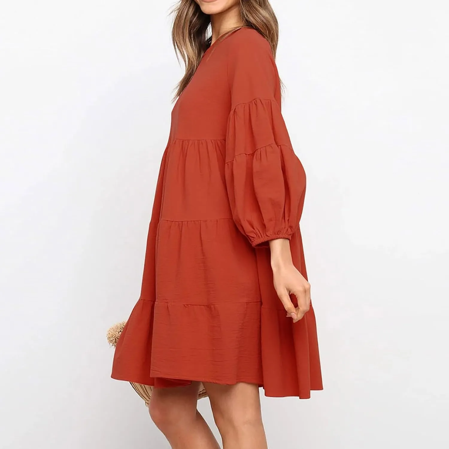 Lastesso Womens Summer Dresses Fashion Flare High Waisted Linen Cotton Sundress Trendy Long Sleeve Wedding Guest Clothes