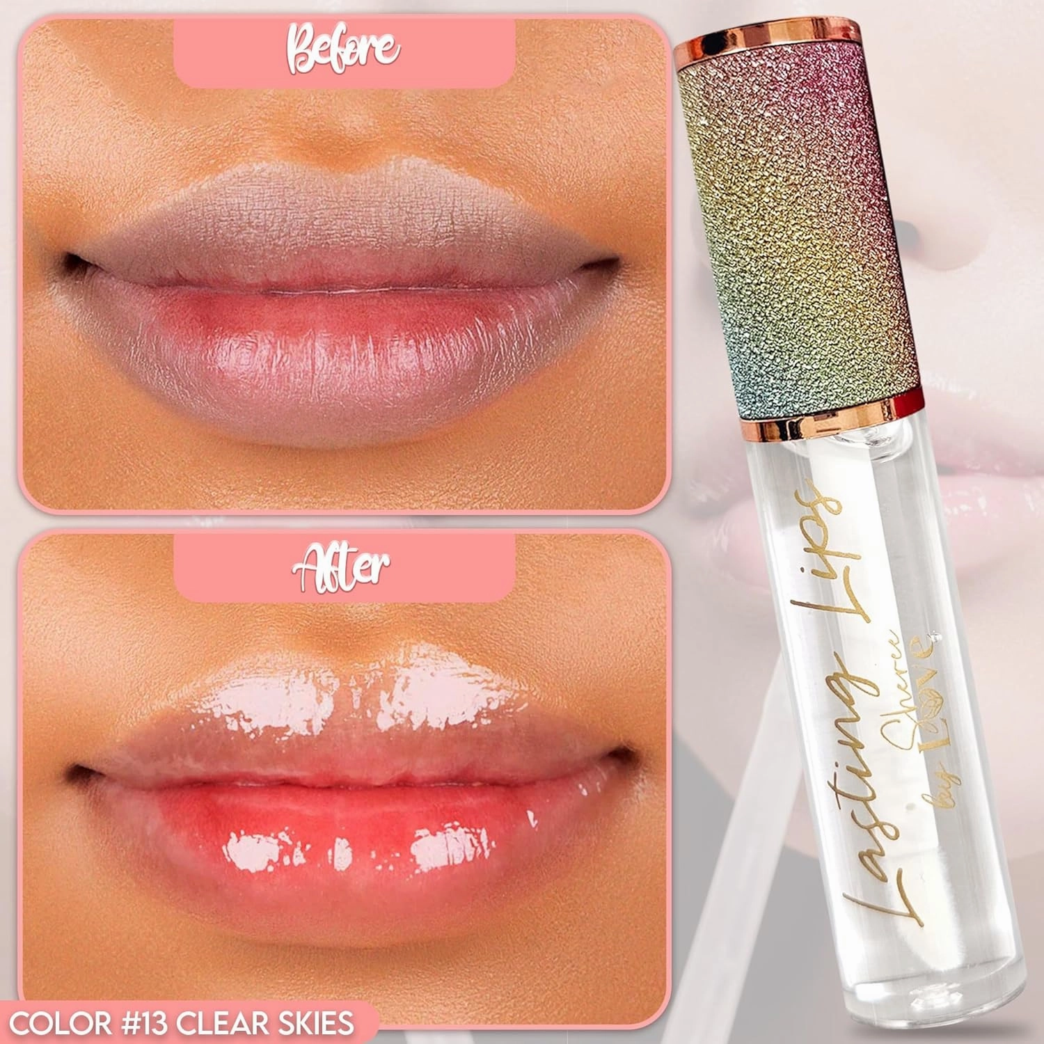 Lasting Lips Shimmer Gloss: Hydrating Long Lasting Lip Shine Lip Color Gloss (13 Clear Skies)