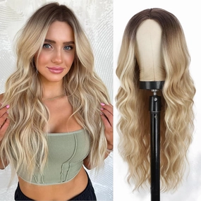 Lativ Blonde Wig for Women Long Bleach Blonde Wig Middle Part Wavy Curly Natural Looking Heat Resistant Wigs for Daily Party Use 26 Inches