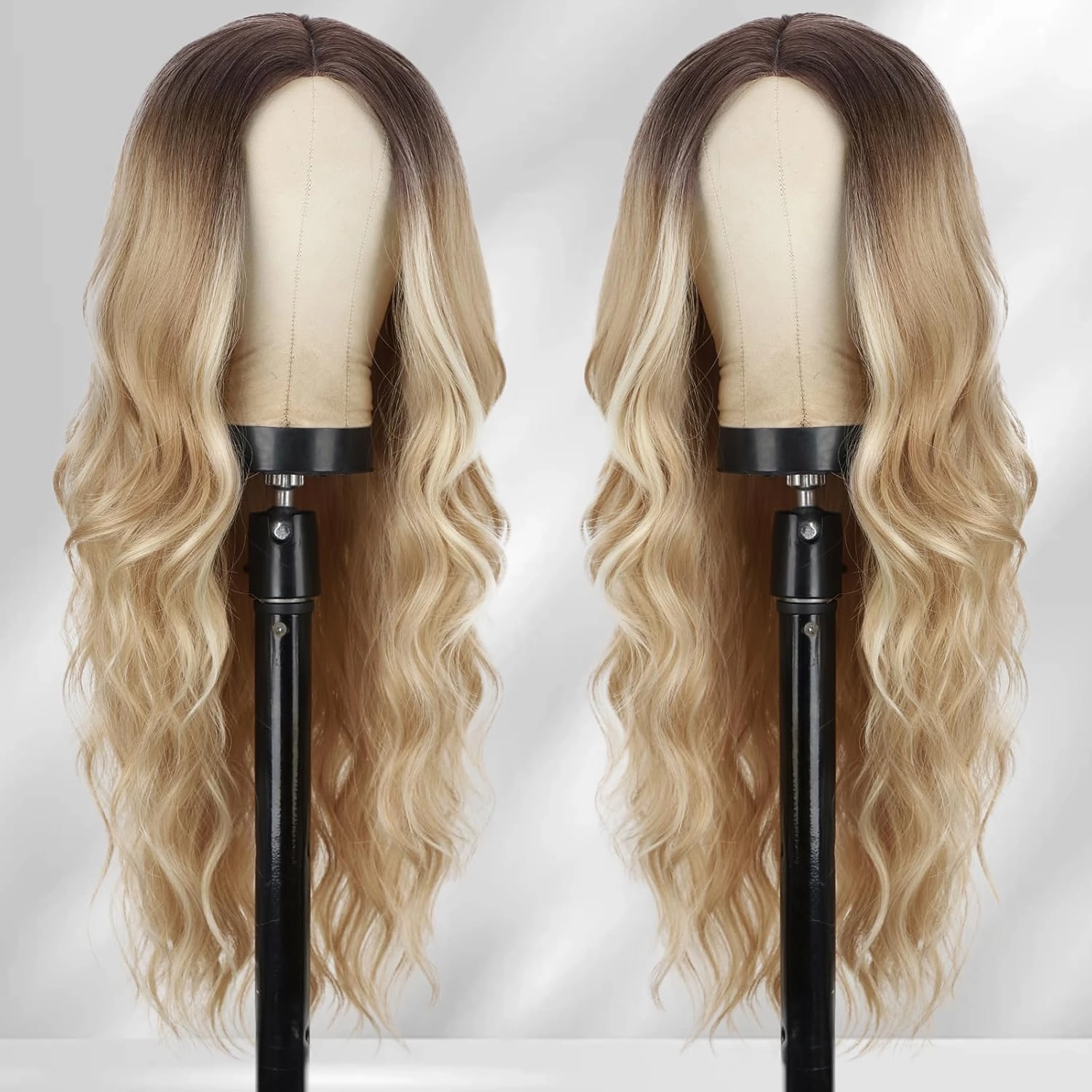 Lativ Blonde Wig for Women Long Bleach Blonde Wig Middle Part Wavy Curly Natural Looking Heat Resistant Wigs for Daily Party Use 26 Inches