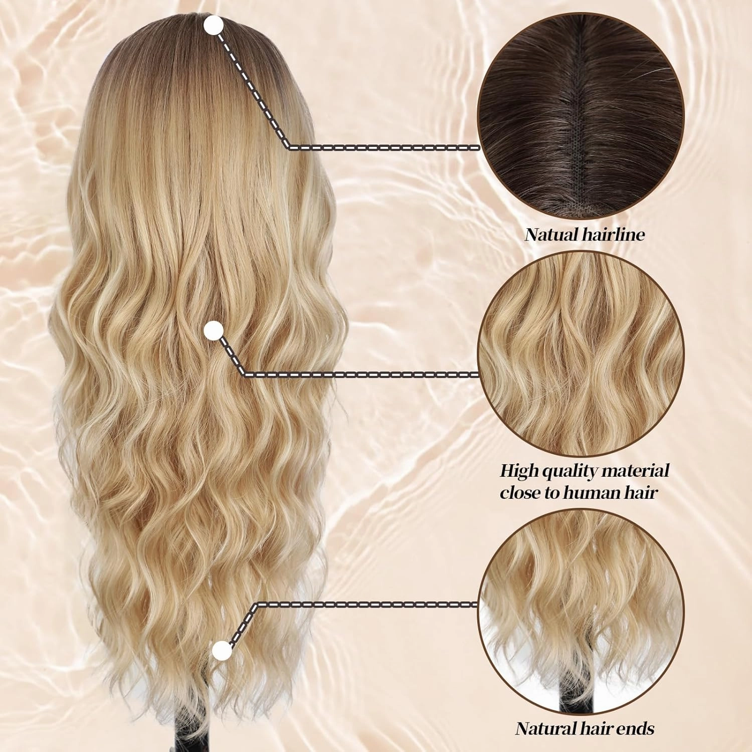 Lativ Blonde Wig for Women Long Bleach Blonde Wig Middle Part Wavy Curly Natural Looking Heat Resistant Wigs for Daily Party Use 26 Inches