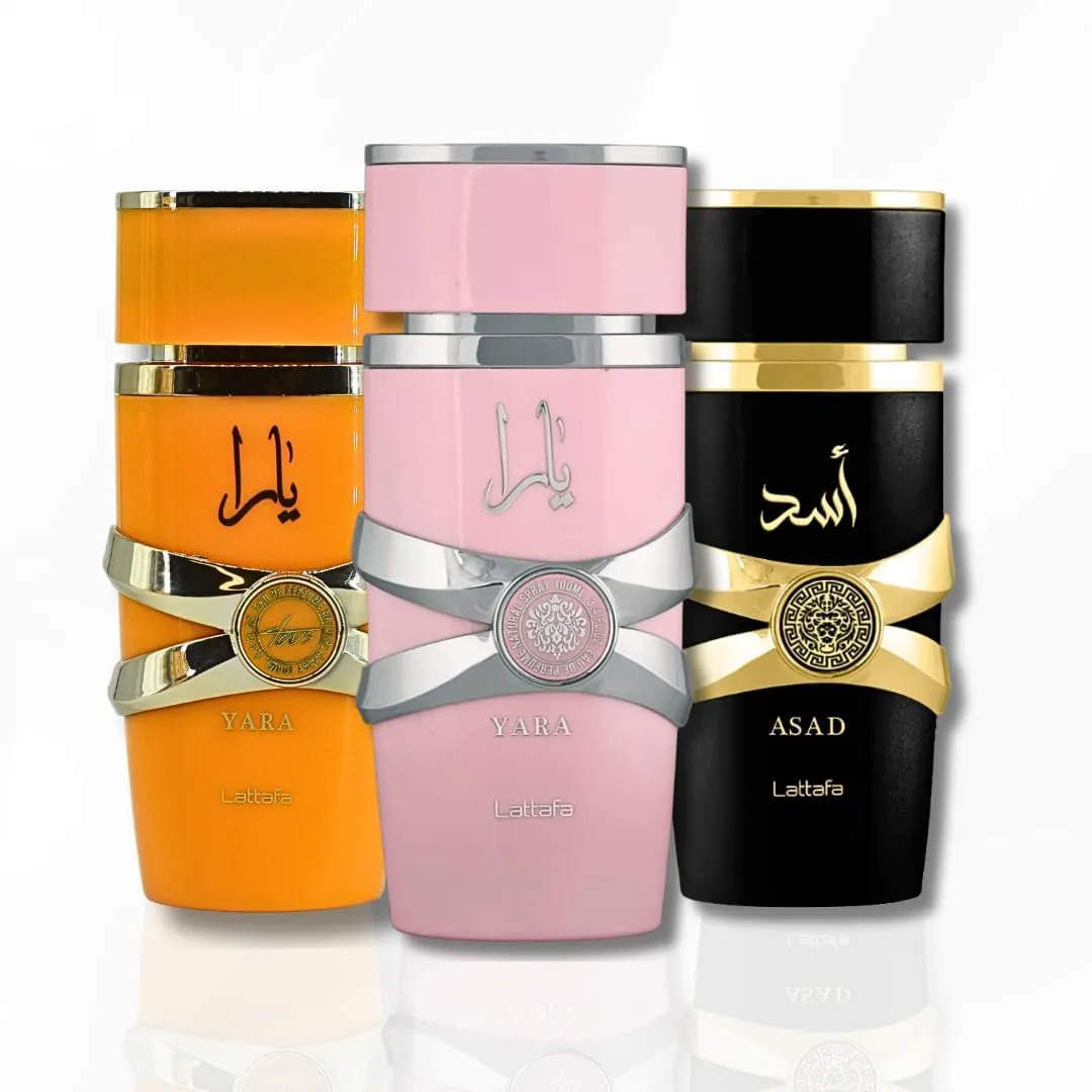 Lattafa for Unisex 3 Piece Eau de Parfum Gift Set (Yara for Women   Yara Tous for Women   Asad for Men) 3.4 Ounce/100 ml each