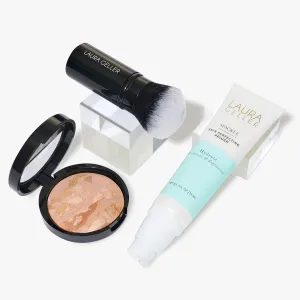 LAURA GELLER NEW YORK Face the day Kit (3 PC) - Balance-n-Brighten Foundation, Fair   Spackle Skin Perfecting Primer, Hydrate   Airbrush Round Kabuki Brush
