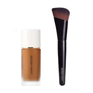 Laura Mercier Real Flawless Weightless Perfecting Waterproof Liquid Foundation: Medium-Buildable Coverage, 12 HR Fade-Proof Wear, Hydrating, Non-Comedogenic, 5N1 Cinnamon   Foundation Brush Bundle