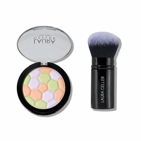 LAURA GELLER NEW YORK Filter Finish Pressed Radiant Setting Powder   Airbrush Round Kabuki Makeup Brush