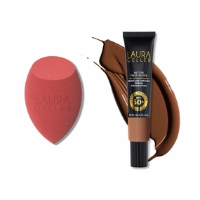 LAURA GELLER Seamless Skin Kit - Better Than 'Block Skincare-Infused Serum Foundation with SPF 50 Broad Spectrum Protection, Deep   Latex-Free Full Face Makeup Blending Sponge