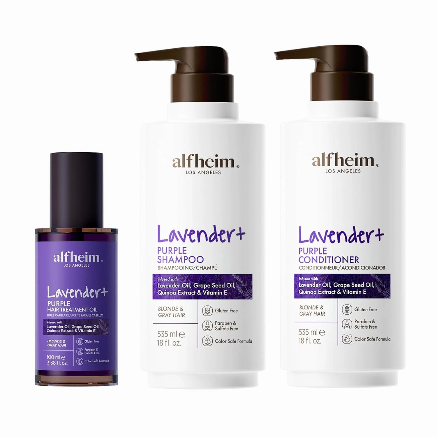 Lavender  Hair Care Set | Purple Shampoo   Conditioner   Hair Oil for Blonde, Silver & Highlighted Hair | Brass Neutralizing, Hydrating & Shine Enhancing | Sulfate-Free, Color-Safe | Holiday Gift Set