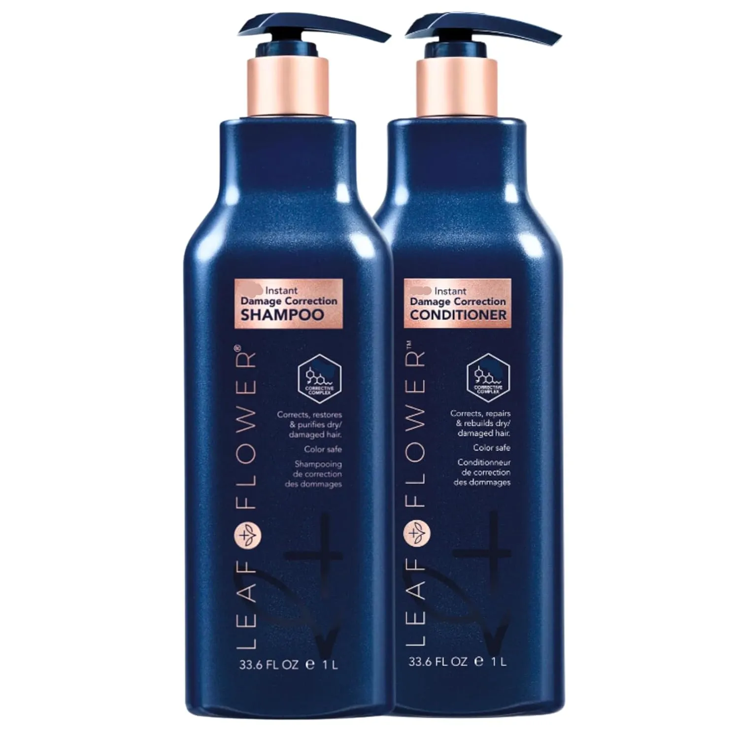 Leaf & Flower Shampoo & Conditioner 33.6 oz Duo Set | Necessities And Essentails Packaging (Blue/Damage Correction)