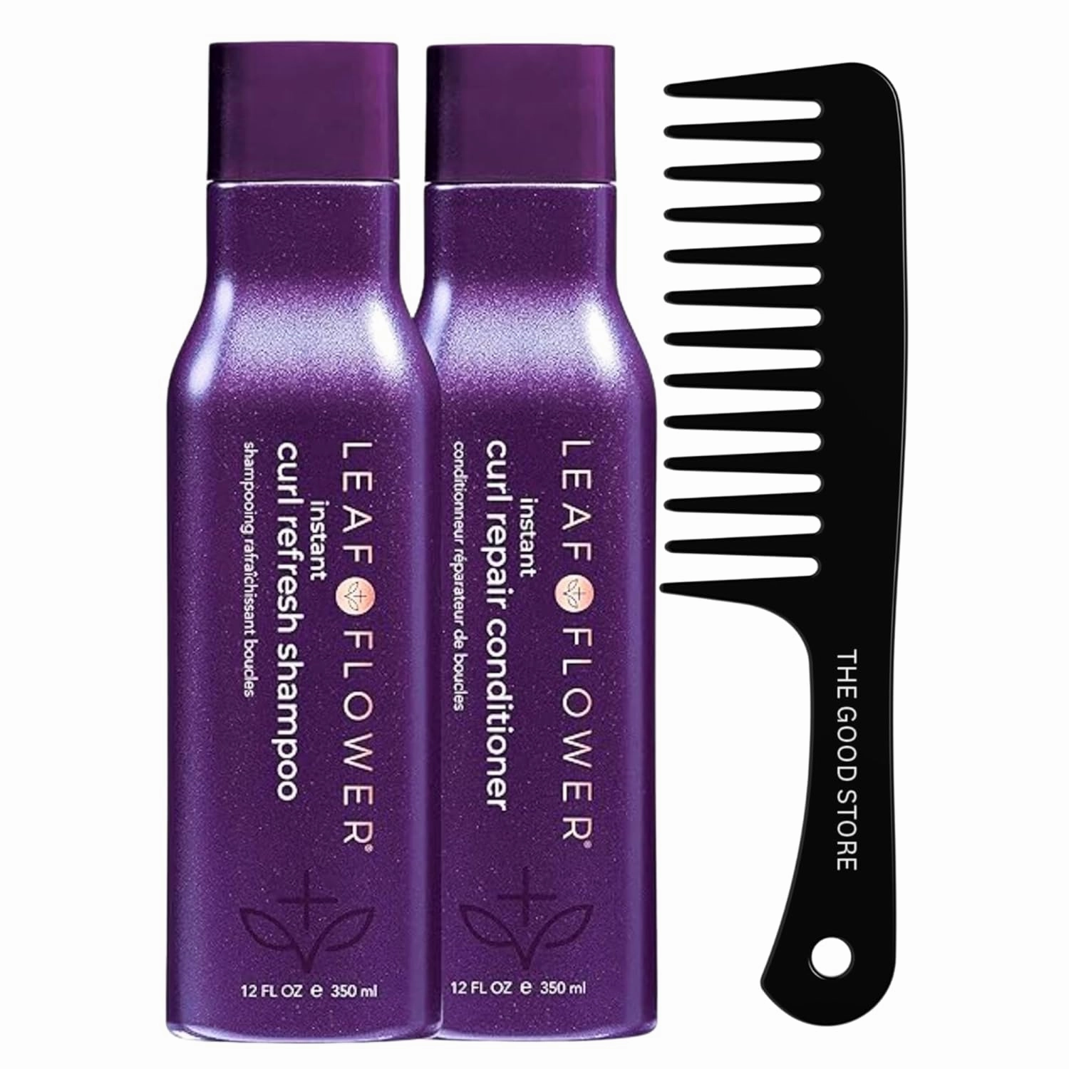 Leaf Flower Instant Curl Refreshing Shampoo & Curl Repair Conditioner 12 oz Duo | Purple | With Good Store Black Hair Comb