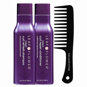Leaf Flower Instant Curl Refreshing Shampoo & Curl Repair Conditioner 12 oz Duo | Purple | With Good Store Black Hair Comb