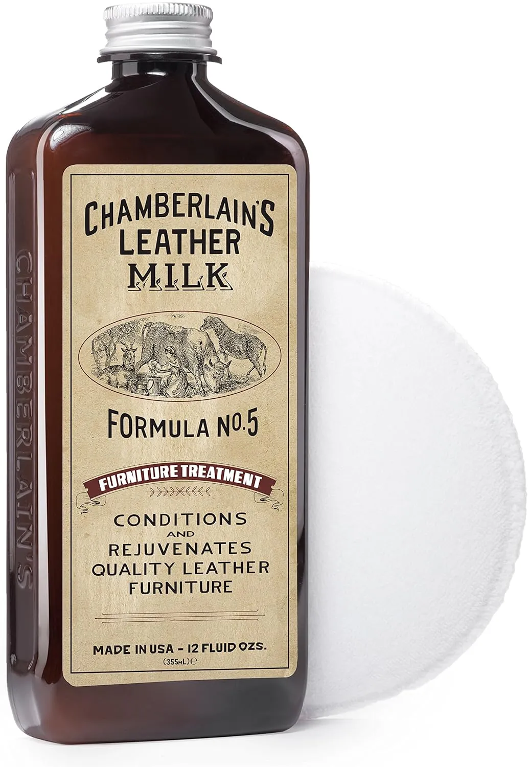 Leather Milk Leather Furniture Conditioner and Cleaner - Furniture Treatment No. 5 - for All Natural, Non-Toxic Leather Care. Made in The USA. 2 Sizes. Includes Premium Applicator Pad!