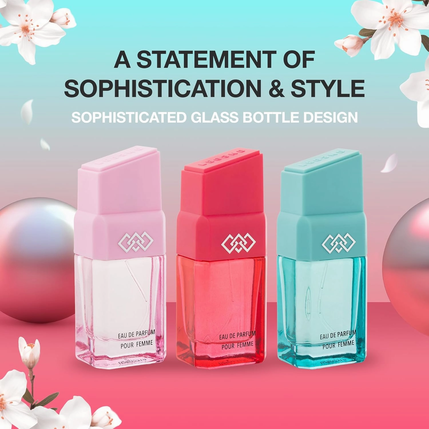 LEG3ND Set of 3 Pour Femme - Fresh, Floral & Sweet Cologne for Women - Long-Lasting Luxury Fragrance with Essential Oils - Comes in a Glass Bottle Spray (15ml each)
