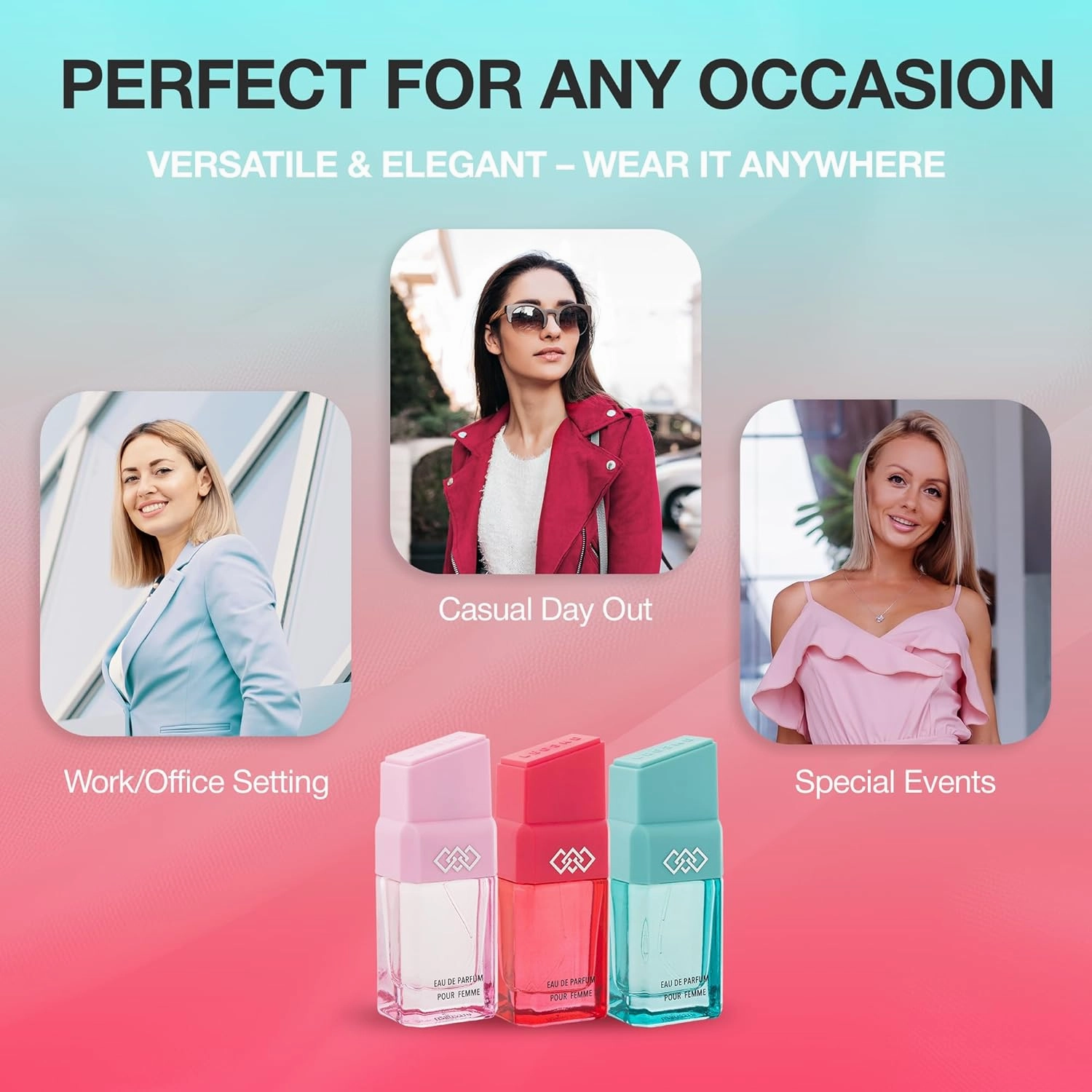 LEG3ND Set of 3 Pour Femme - Fresh, Floral & Sweet Cologne for Women - Long-Lasting Luxury Fragrance with Essential Oils - Comes in a Glass Bottle Spray (15ml each)