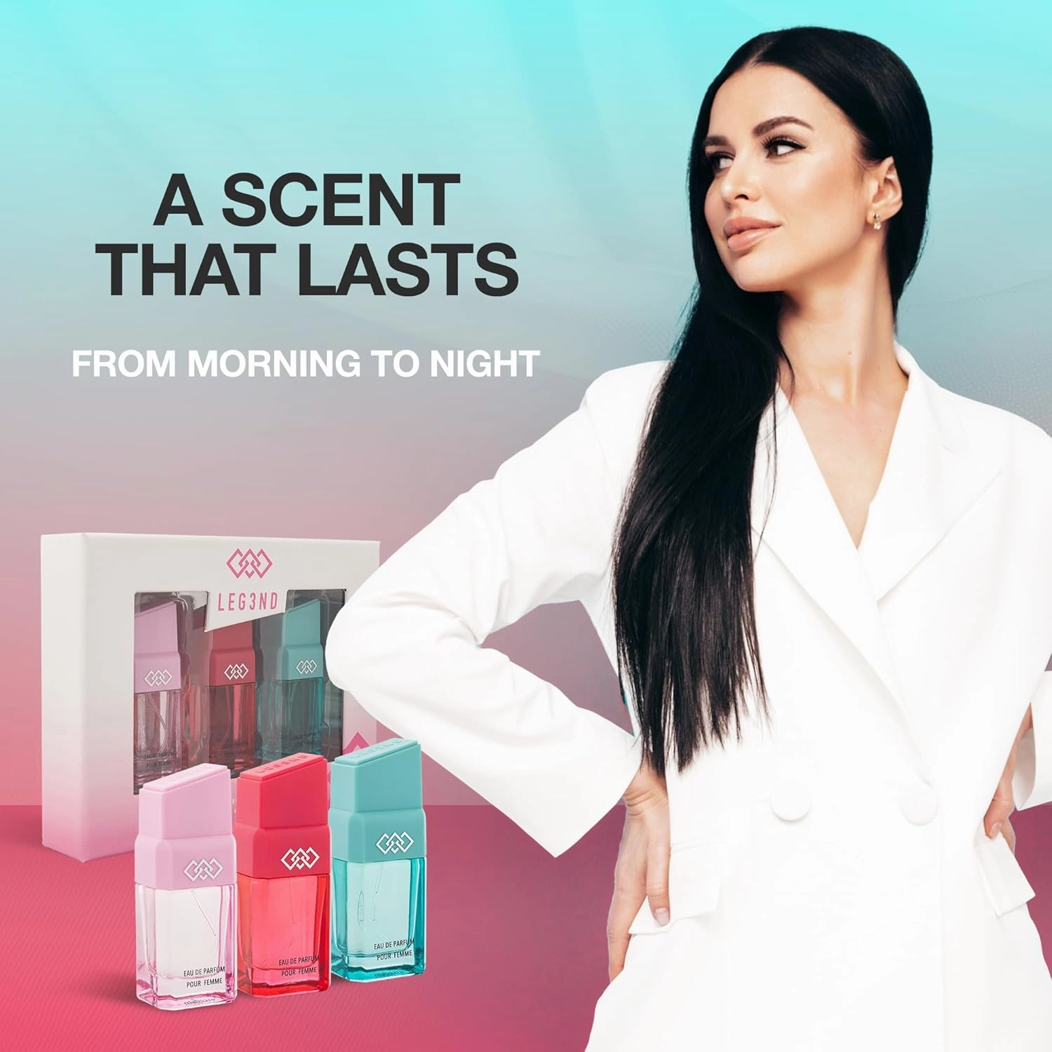 LEG3ND Set of 3 Pour Femme - Fresh, Floral & Sweet Cologne for Women - Long-Lasting Luxury Fragrance with Essential Oils - Comes in a Glass Bottle Spray (15ml each)