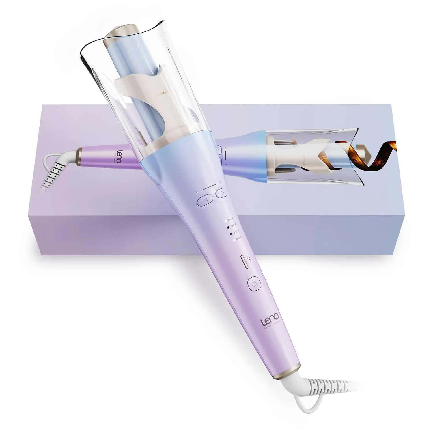 LENA Geniecurl Auto Hair Curler Ion Wrap Transparent Curling Wand with 1" Ceramic Ionic Barrel and Smart Anti-Stuck Sensor, Pro Styling Tool for Long and Medium Length Hair