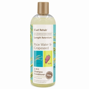 Length Retention/Strength Treatment 2 in 1 Shampoo Conditioner, Enriched with Rice Water & Grapeseed, For Hair Growth, Protection & Frizz Control, 16 Oz