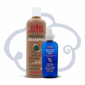 Lengthen: Pine Shale Shampoo & Diamond Crystal Mist Conditioner Set. For All Hair Types. 100% Natural & Raw. No SLS, Parabens or GMO's. Made in USA.