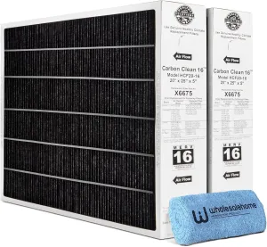 Lennox X6675 20x25x5 Air Filter, Lennox Healthy Climate Carbon Clean Merv 16 Home Furnace Filter for HVAC system 2 Pack with Cleaning Cloth