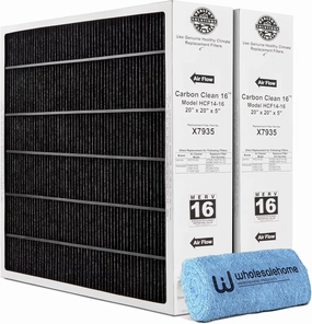 Lennox X7935 20x20x5 Furnace Filter, Healthy Climate Carbon Clean Merv 16 Home HVAC Air Filter, 2 Pack with Wholesalehome Cleaning Cloth